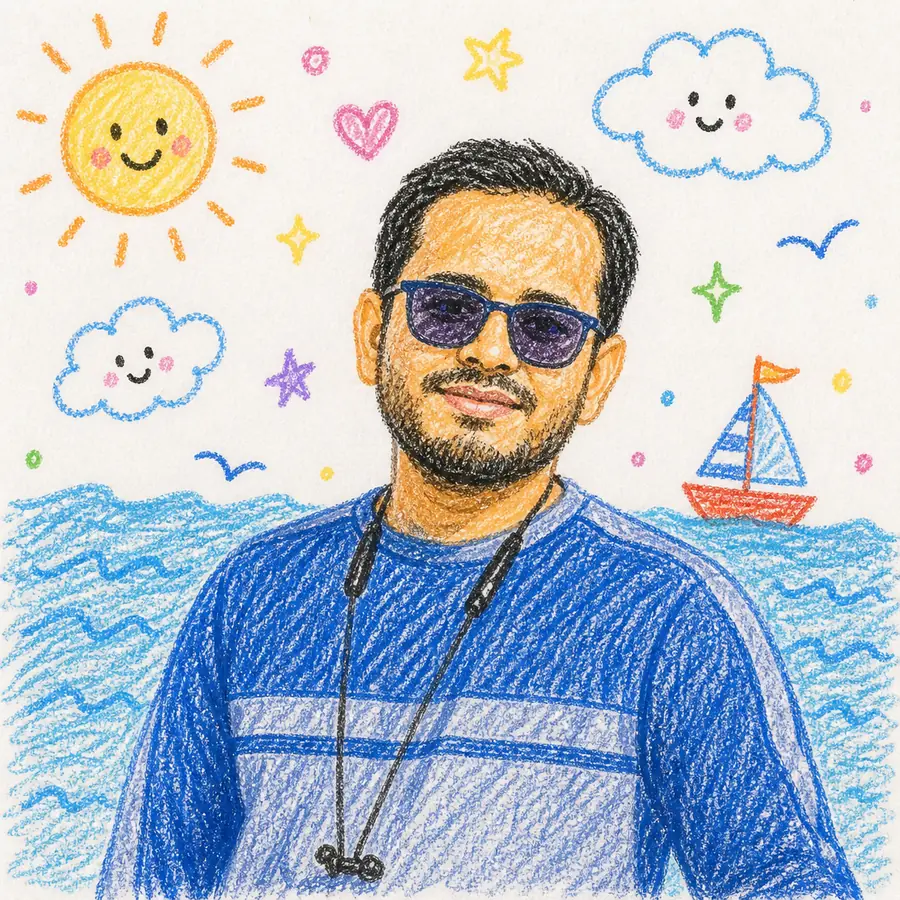 Portrait of Bipul in a crayon illustration style